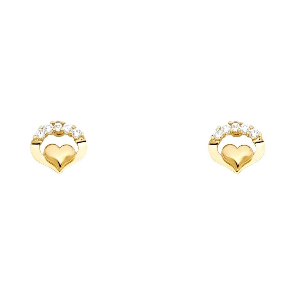 NEW 14K YELLOW GOLD HEART STUD EARRINGS WITH SCREW BACK (1 of 2)