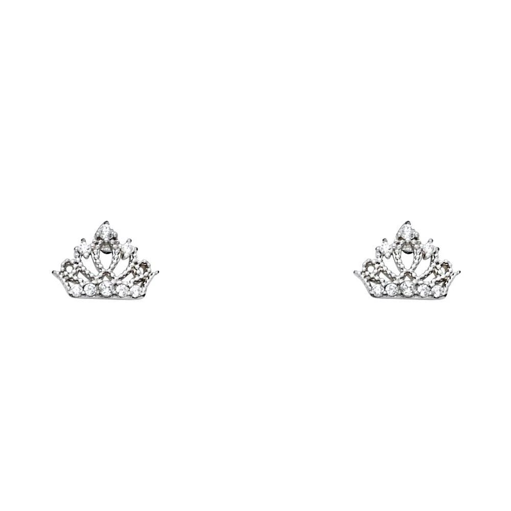 NEW 14K WHITE GOLD CROWN STUD EARRINGS WITH SCREW BACK: NEW 14K WHITE GOLD CROWN STUD EARRINGS WITH SCREW BACK CROWN STUD EARRINGS WITH SCREW BACK NEW 14K WHITE GOLD