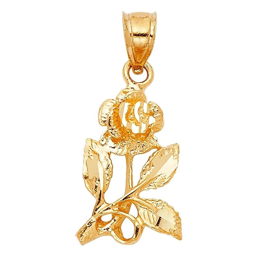 NEW 14K YELLOW GOLD ROSE PENDANT: NEW 14K YELLOW GOLD ROSE PENDANT ROSE PENDANT NEW 14K YELLOW GOLD Height : 20 mm Width : 10 mm Apx. WEIGHT : 0.8g