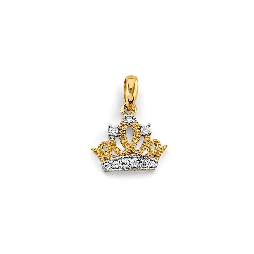NEW 14K TWO TONE GOLD SMALL CROWN PENDANT (1 of 2)