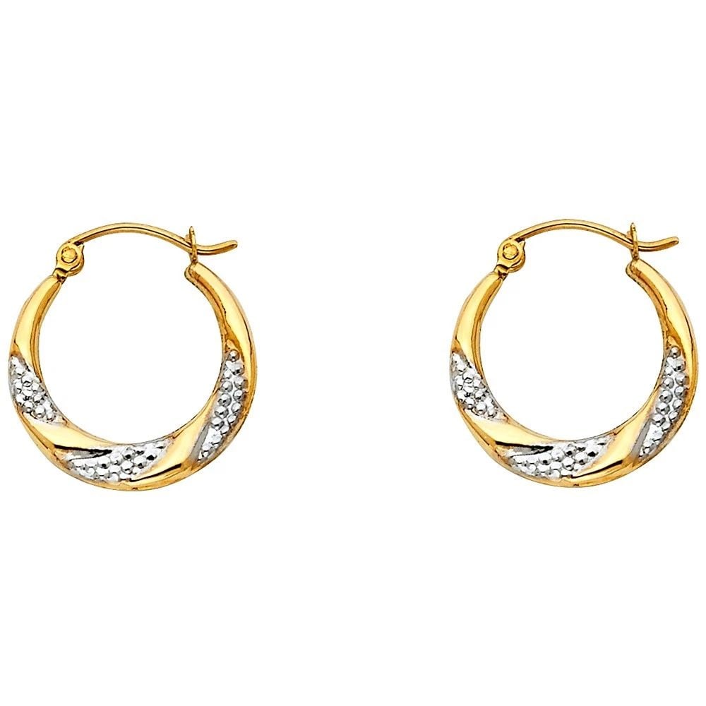 NEW 14K TWO TONE GOLD FANCY HOLLOW HOOP EARRINGS (1 of 2)