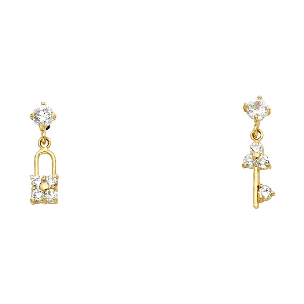 NEW 14K YELLOW GOLD KEY+LOCK STUD EARRINGS WITH SCREW BACK (1 of 2)