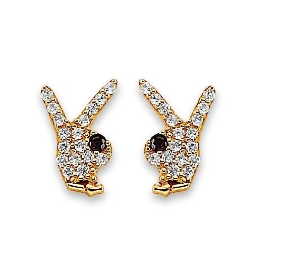 NEW 14K YELLOW GOLD RABBIT STUD EARRINGS WITH SCREW BACK (1 of 2)