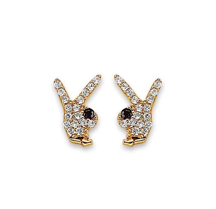 NEW 14K YELLOW GOLD RABBIT STUD EARRINGS WITH SCREW BACK (1 of 2)