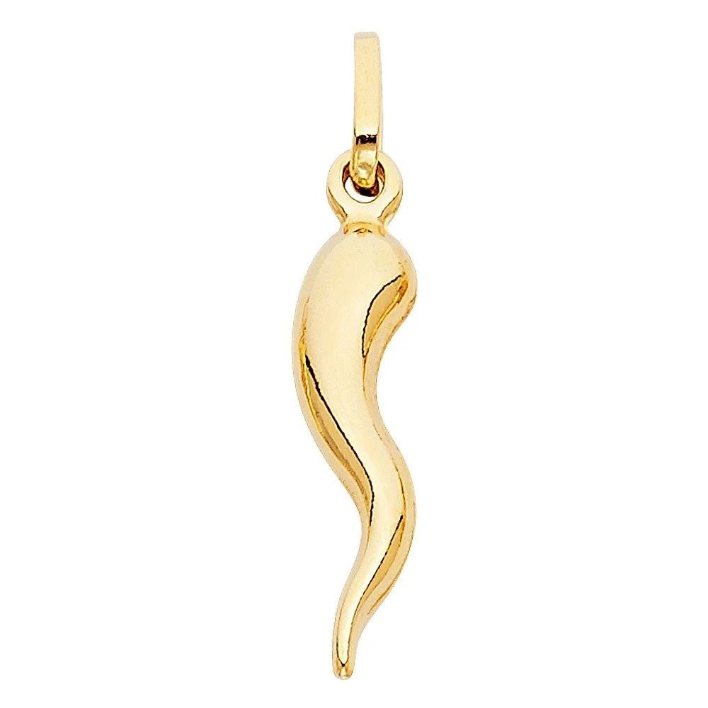 NEW 14K YELLOW GOLD HOLLOW HORN PENDANT (PT457): NEW 14K YELLOW GOLD HOLLOW HORN PENDANT (PT457) HOLLOW HORN PENDANT (PT457) NEW 14K YELLOW GOLD Height : 25 mm Width : 6 mm Apx. WEIGHT : 0.8g