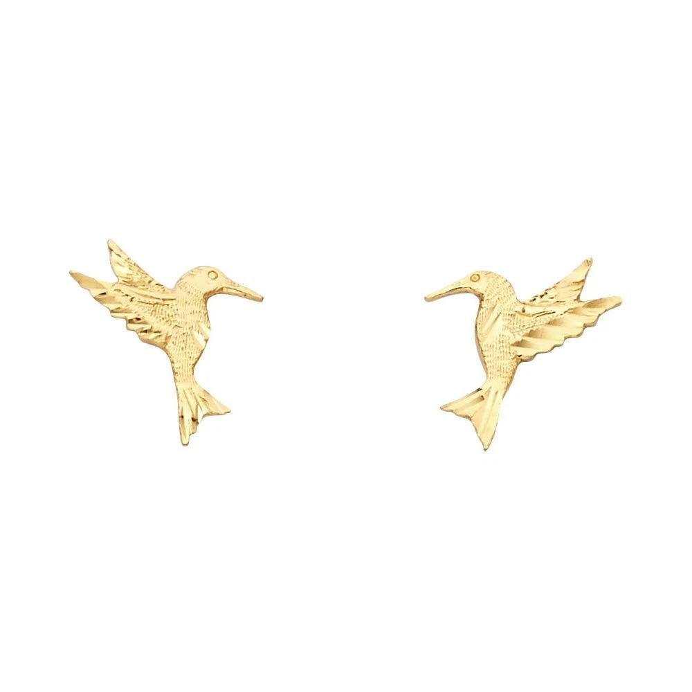 NEW 14K YELLOW GOLD SMALL HUMMING BIRD POST EARRINGS (1 of 2)