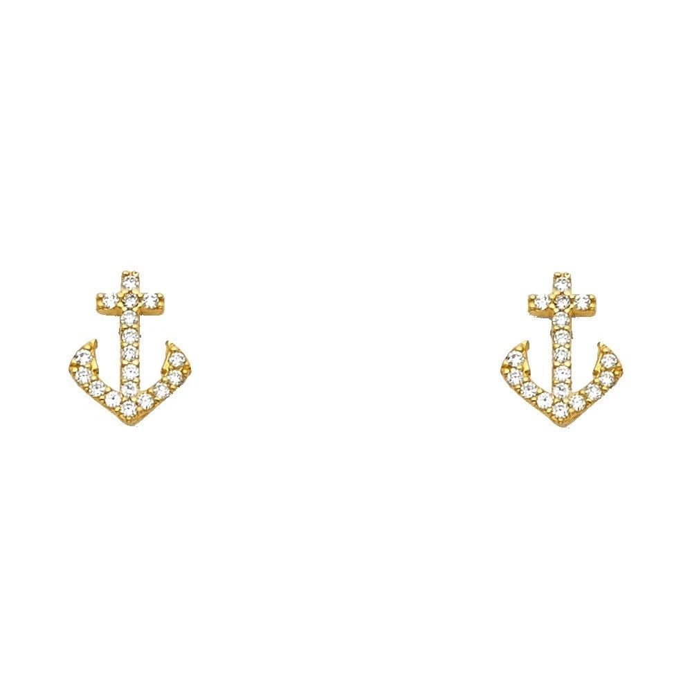 NEW 14K YELLOW GOLD ANCHOR STUD EARRINGS WITH SCREW BACK: NEW 14K YELLOW GOLD ANCHOR STUD EARRINGS WITH SCREW BACK ANCHOR STUD EARRINGS WITH SCREW BACK NEW 14K YELLOW GOLD
