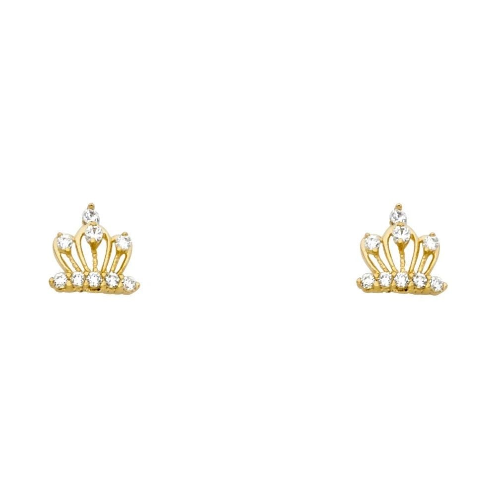 NEW 14K YELLOW GOLD CROWN STUD EARRINGS (1 of 2)