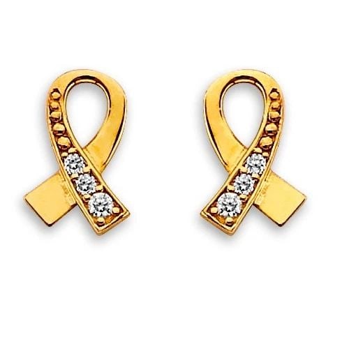NEW 14K YELLOW GOLD CANCER RIBBON STUD EARRINGS WITH SCREW BACK: NEW 14K YELLOW GOLD CANCER RIBBON STUD EARRINGS WITH SCREW BACK CANCER RIBBON STUD EARRINGS WITH SCREW BACK NEW 14K YELLOW GOLD