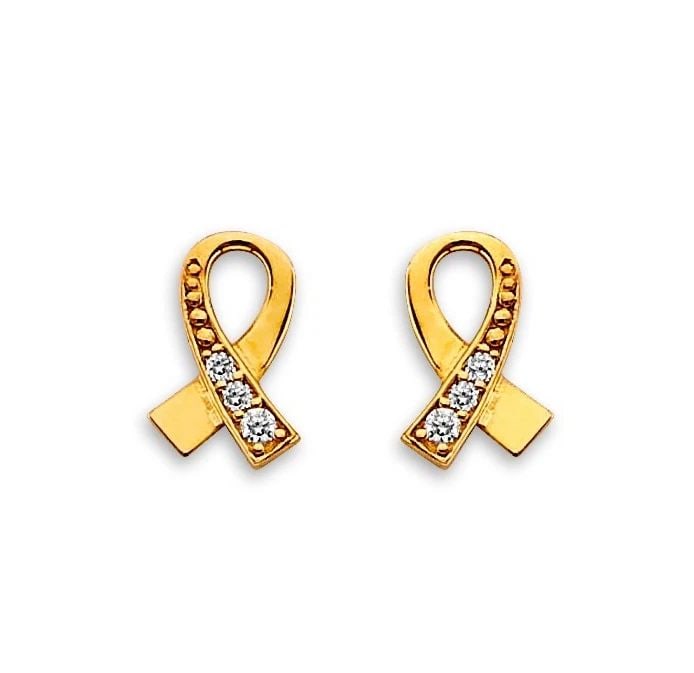 NEW 14K YELLOW GOLD CANCER RIBBON STUD EARRINGS WITH SCREW BACK (1 of 2)