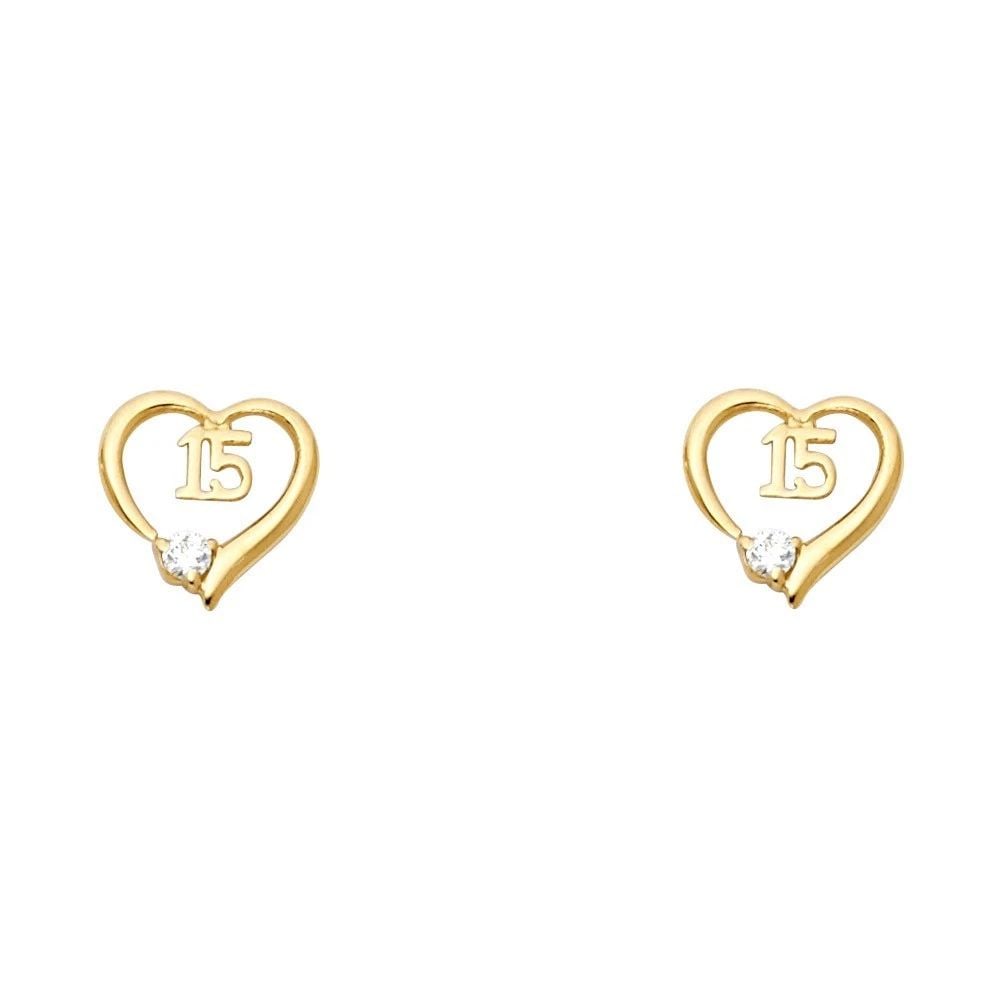NEW 14K YELLOW GOLD 15 YEAR HEART STUD EARRINGS: NEW 14K YELLOW GOLD 15 YEAR HEART STUD EARRINGS 15 YEAR HEART STUD EARRINGS NEW 14K YELLOW GOLD