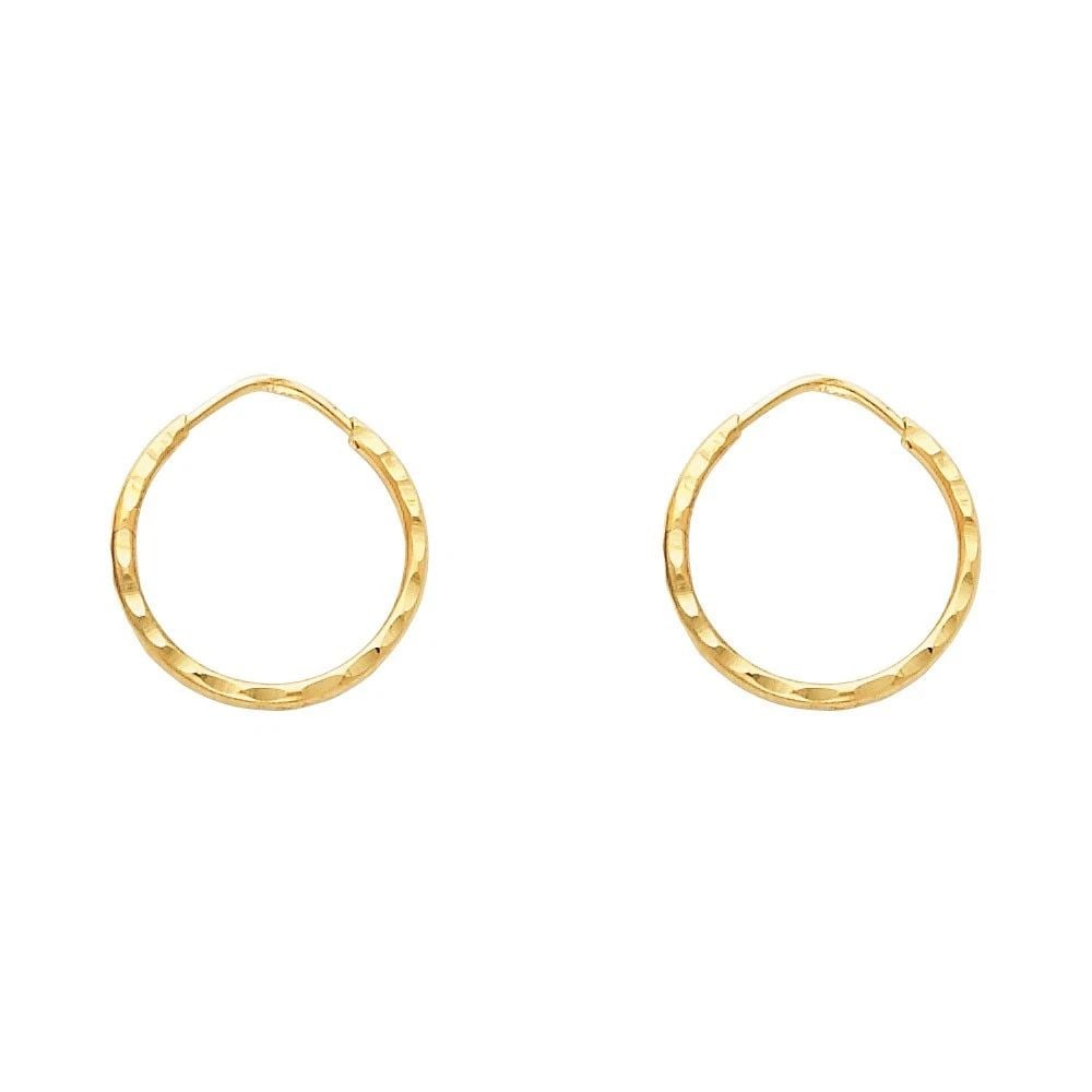 NEW 14K YELLOW GOLD 1.5MM SHOLLOW DC ENDLESS HOOP EARRINGS (13MM): NEW 14K YELLOW GOLD 1.5MM SHOLLOW DC ENDLESS HOOP EARRINGS (13MM) 1.5MM SHOLLOW DC ENDLESS HOOP EARRINGS (13MM) NEW 14K YELLOW GOLD HEIGHT - 13 mm WIDTH - 13 mm Apx WEIGHT - 0.6 g