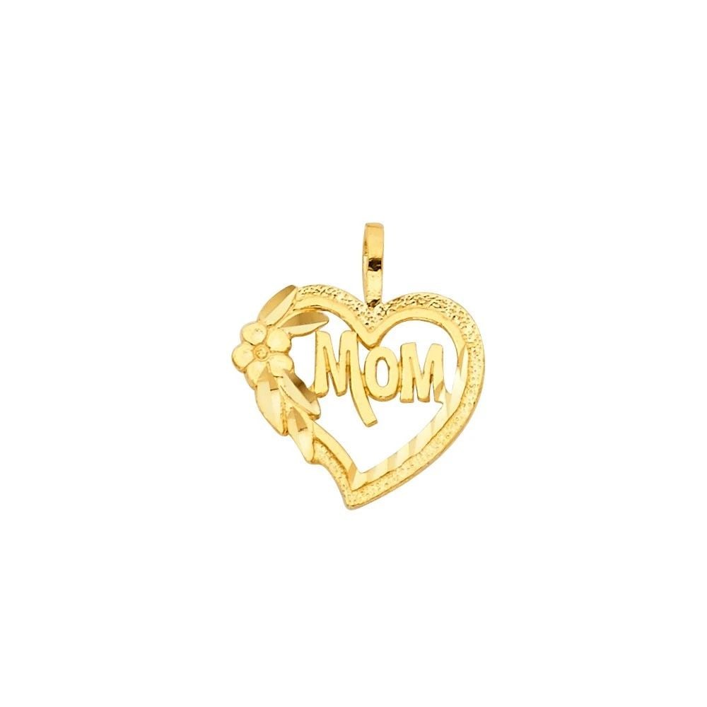 NEW 14K YELLOW GOLD MOM HEART PENDANT: NEW 14K YELLOW GOLD MOM HEART PENDANT MOM HEART PENDANT NEW 14K YELLOW GOLD Height : 17 mm Width : 15 mm Apx. WEIGHT : 0.8g