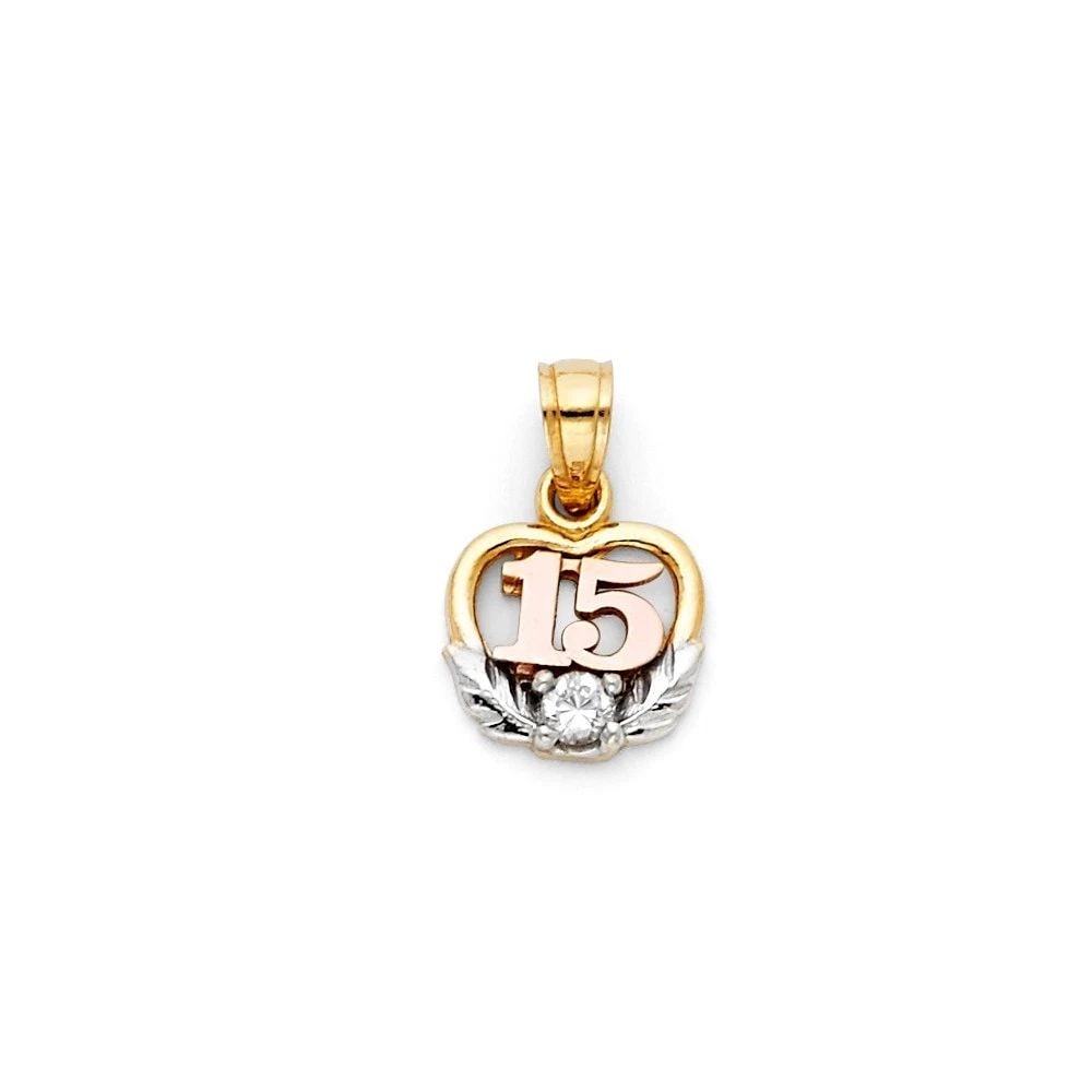 NEW 14K TRI COLOR GOLD 15 YEARS HEART PENDANT (1 of 2)