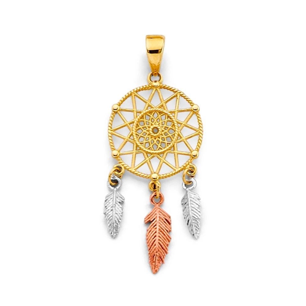 NEW 14K TRI COLOR GOLD DREAM CATCHER PENDANT (1 of 2)