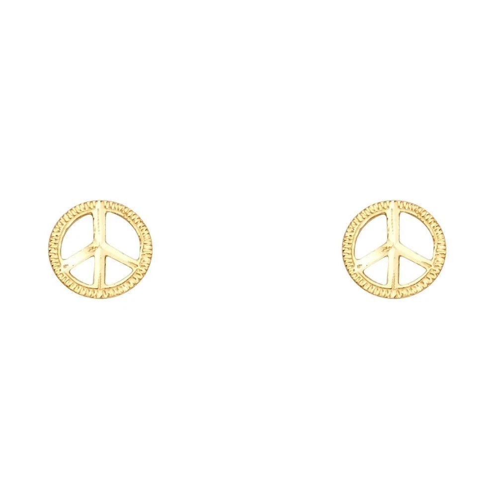 NEW 14K YELLOW GOLD SMALL PEACE SYMBOL POST EARRINGS: NEW 14K YELLOW GOLD SMALL PEACE SYMBOL POST EARRINGS SMALL PEACE SYMBOL POST EARRINGS NEW 14K YELLOW GOLD HEIGHT - 8 mm WIDTH - 8 mm Apx WEIGHT - 0.6 g
