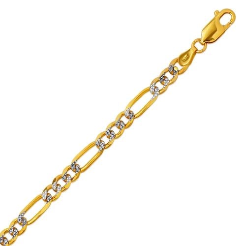 NEW 14K WHITE PAVE GOLD FIGARO FLAT WHITE PAVE BRACELET: NEW 14K WHITE PAVE GOLD FIGARO FLAT WHITE PAVE BRACELET FIGARO FLAT WHITE PAVE BRACELET NEW 14K WHITE PAVE GOLD LENGTH: 7" inch AVERAGE Apx WEIGHT: 6.5g