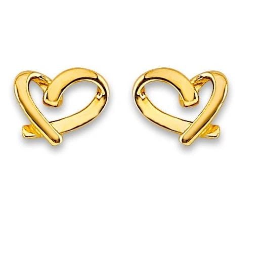 NEW 14K YELLOW GOLD HEART STUD EARRINGS WITH SCREW BACK (1 of 2)