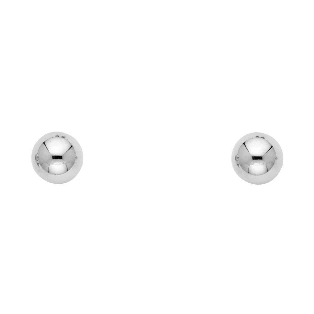 NEW 14K 7MM WHITE RHODIUM PLATED BALL POST EARRINGS WITH PUCH BACK (1 of 2)
