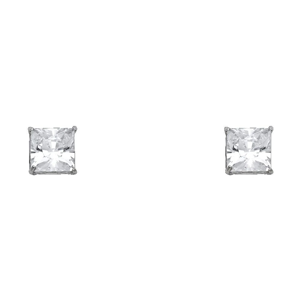 NEW 14K WHITE GOLD PRINCESS 6MM STUD EARRINGS: NEW 14K WHITE GOLD PRINCESS 6MM STUD EARRINGS PRINCESS 6MM STUD EARRINGS NEW 14K WHITE GOLD