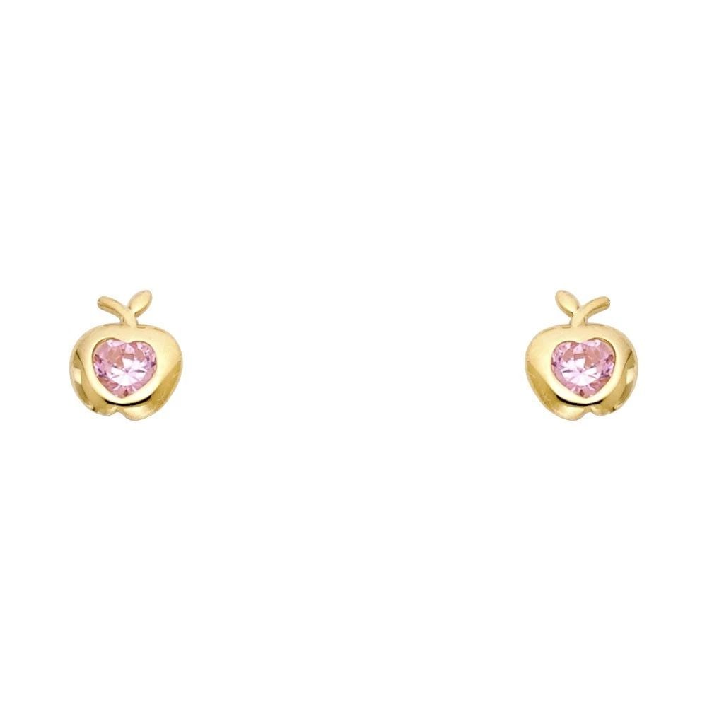 NEW 14K YELLOW GOLD APPLE BIG STUD EARRINGS (1 of 2)