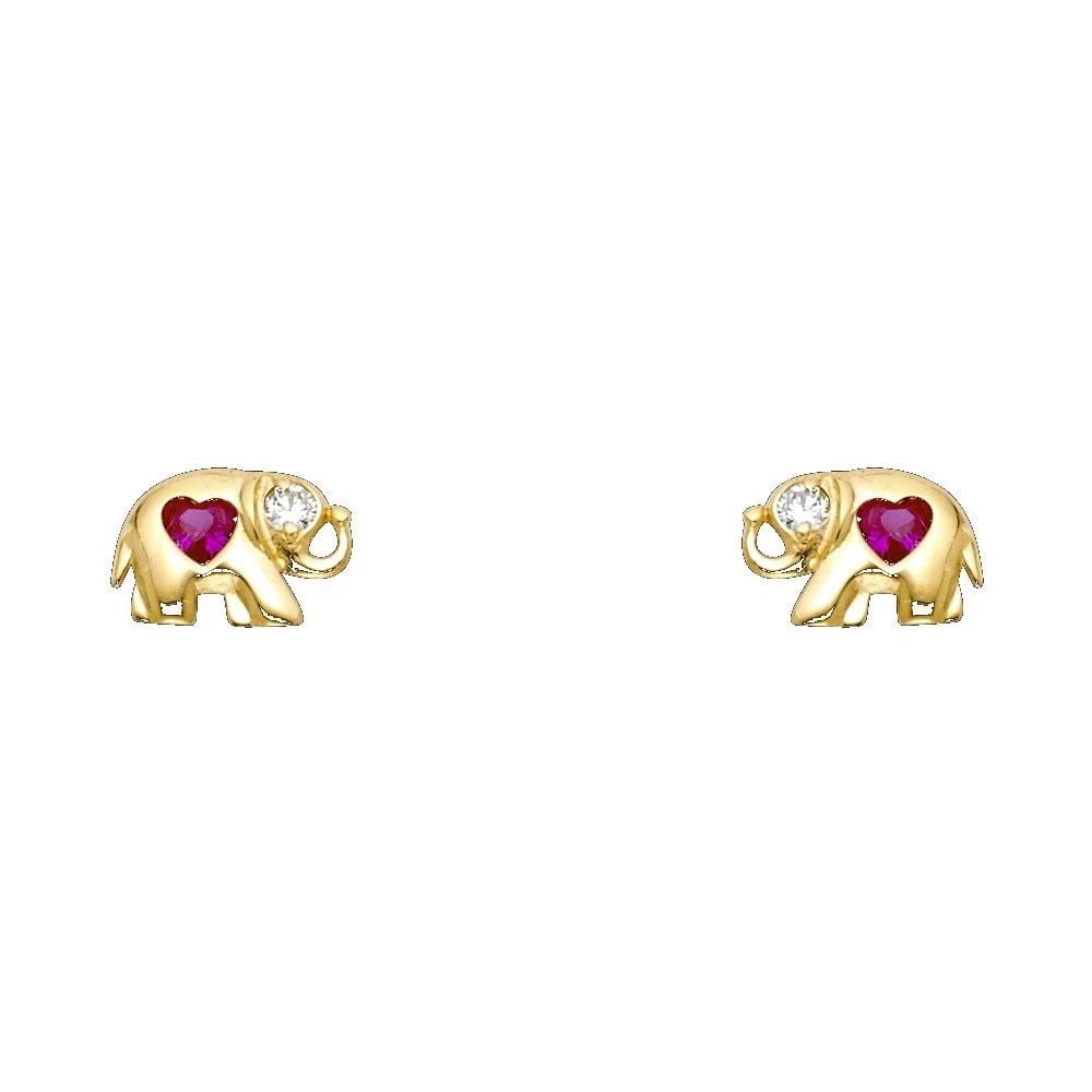 NEW 14K YELLOW GOLD ELEPHANT RED STUD EARRINGS (1 of 2)