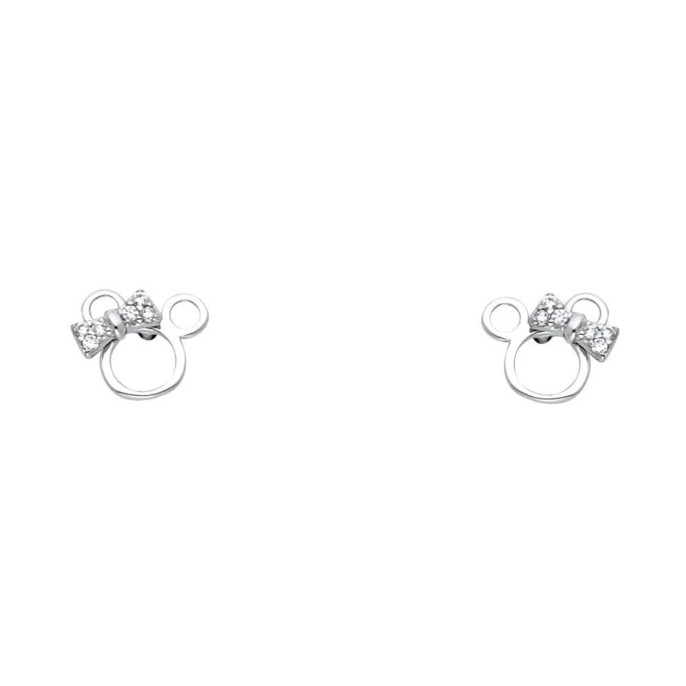 NEW 14K WHITE GOLD MOUSE STUD EARRINGS WITH SCREW BACK (1 of 2)