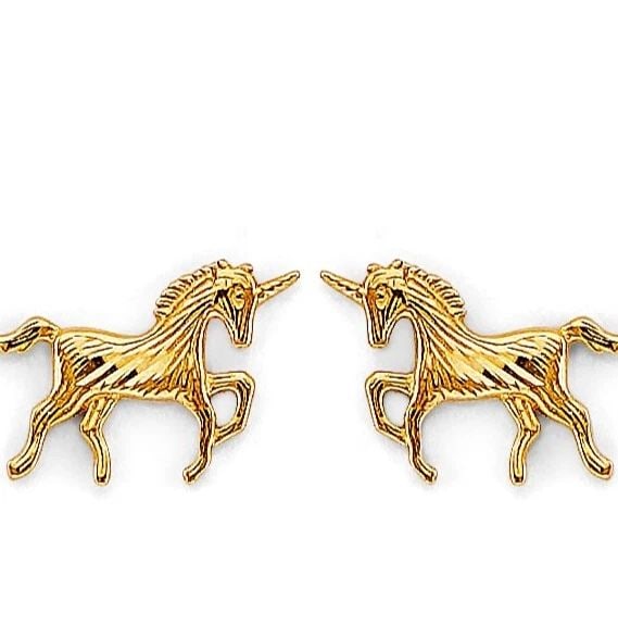 NEW 14K YELLOW GOLD UNICORN STUD EARRINGS WITH SCREW BACK: NEW 14K YELLOW GOLD UNICORN STUD EARRINGS WITH SCREW BACK UNICORN STUD EARRINGS WITH SCREW BACK NEW 14K YELLOW GOLD