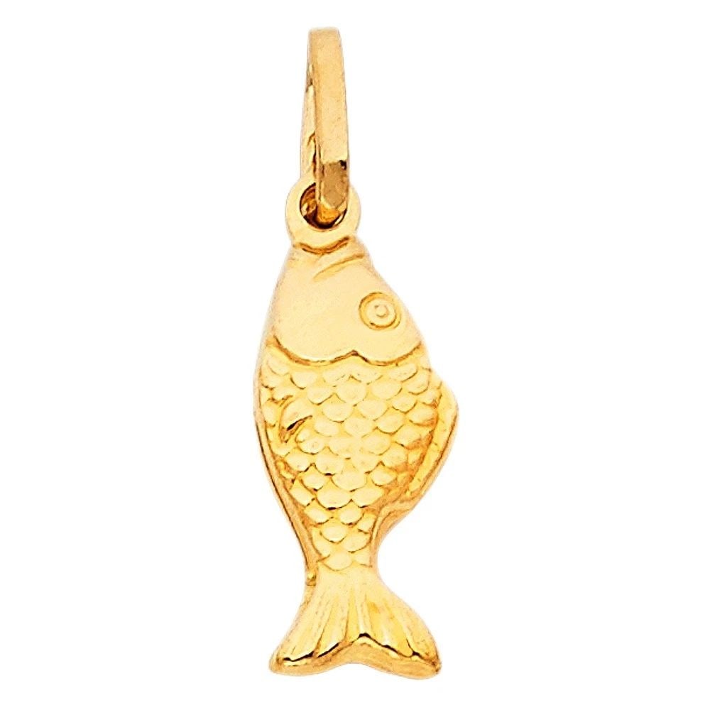 NEW 14K YELLOW GOLD HOLLOW FISH PENDANT (PT489) (1 of 2)
