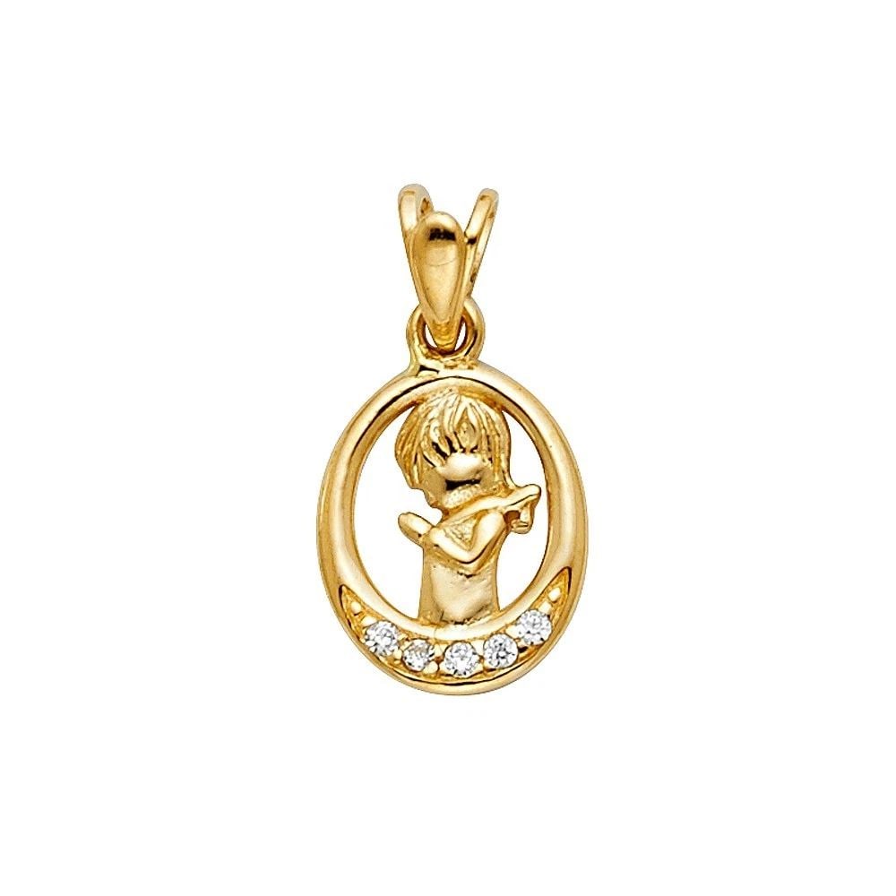 NEW 14K YELLOW GOLD GIRL PRAYING PENDANT (1 of 2)