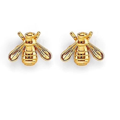 NEW 14K YELLOW GOLD BEE STUD EARRINGS WITH SCREW BACK (1 of 2)