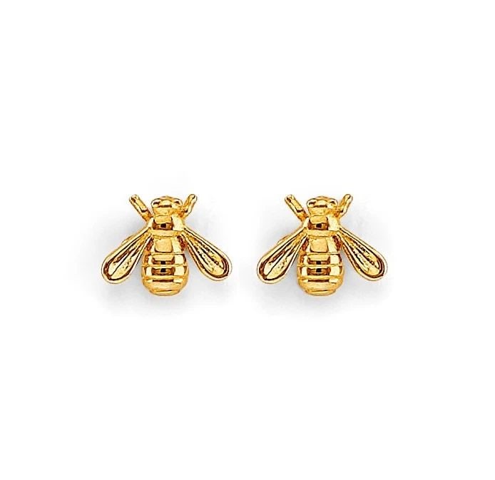 NEW 14K YELLOW GOLD BEE STUD EARRINGS WITH SCREW BACK (1 of 2)