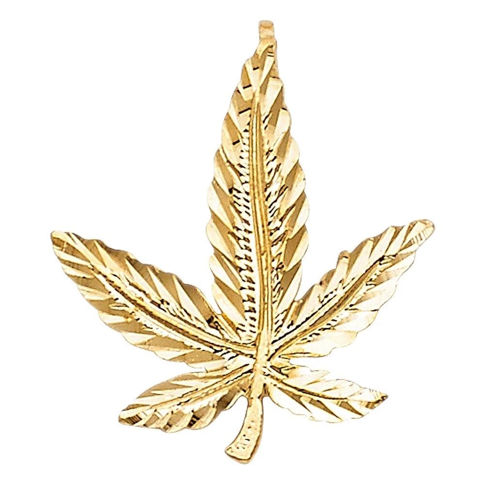 NEW 14K YELLOW GOLD MARIJUANA LEAF PENDANT (1 of 2)