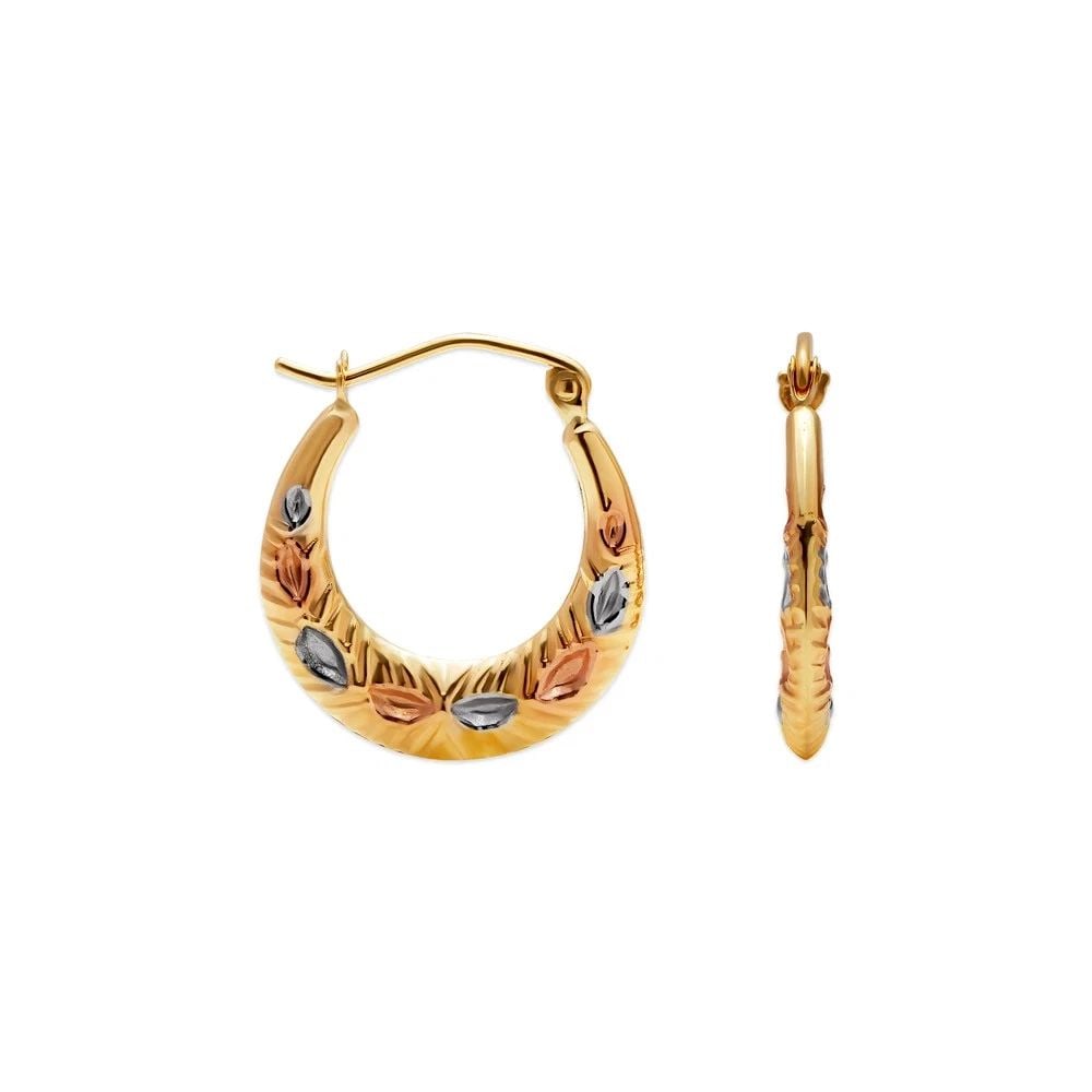 NEW 14K TRICOLOR GOLD HOLLOW BABY SHRIMP HOOP EARRINGS: NEW 14K TRICOLOR GOLD HOLLOW BABY SHRIMP HOOP EARRINGS HOLLOW BABY SHRIMP HOOP EARRINGS NEW 14K TRICOLOR GOLD Width: Approx. 20mm Apx WEIGHT: 0.8g
