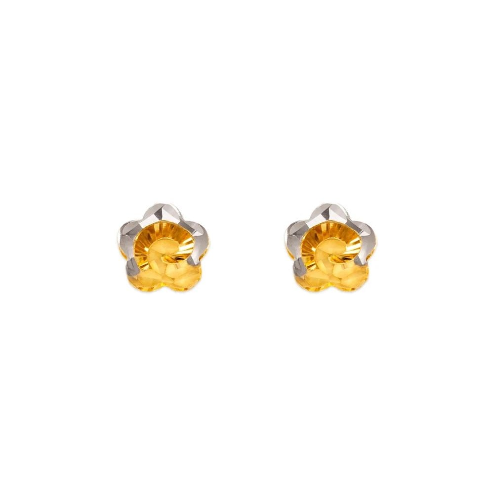 NEW 14K TWO TONE GOLD DIAMOND CUT FLOWER STUD EARRINGS: NEW 14K TWO TONE GOLD DIAMOND CUT FLOWER STUD EARRINGS DIAMOND CUT FLOWER STUD EARRINGS NEW 14K TWO TONE GOLD Width: Approx. 7mm Apx WEIGHT: 0.8g