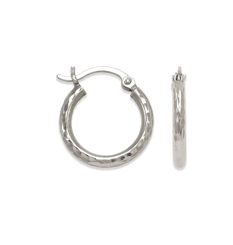 NEW 14K WHITE GOLD 2MM ROUND TUBE HOOP EARRINGS (1 of 2)
