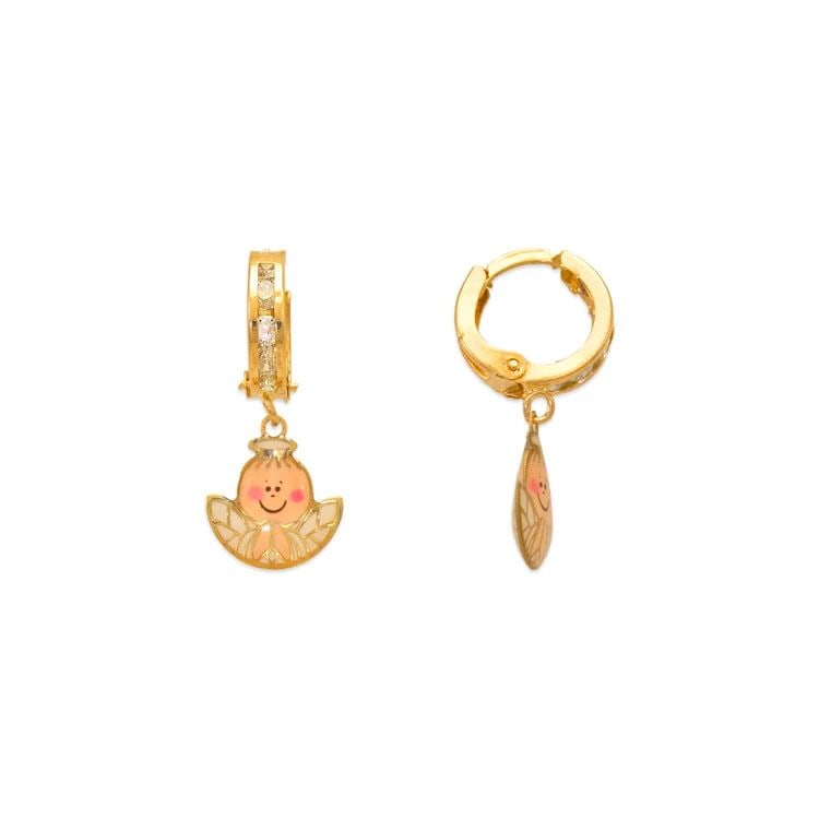 NEW 14K YELLOW GOLD ANGEL ENAMEL HUGGIE EARRINGS: NEW 14K YELLOW GOLD ANGEL ENAMEL HUGGIE EARRINGS ANGEL ENAMEL HUGGIE EARRINGS NEW 14K YELLOW GOLD Width: Approx. 9x20mm Apx WEIGHT: 0.8g