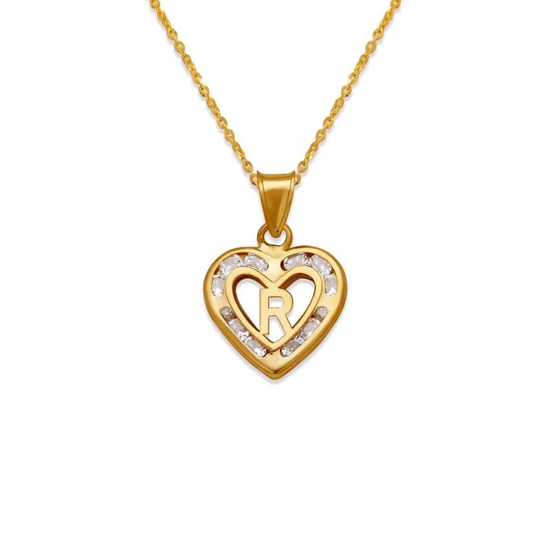 NEW 14K YELLOW GOLD HEART INITIAL "R" PENDANT (1 of 2)