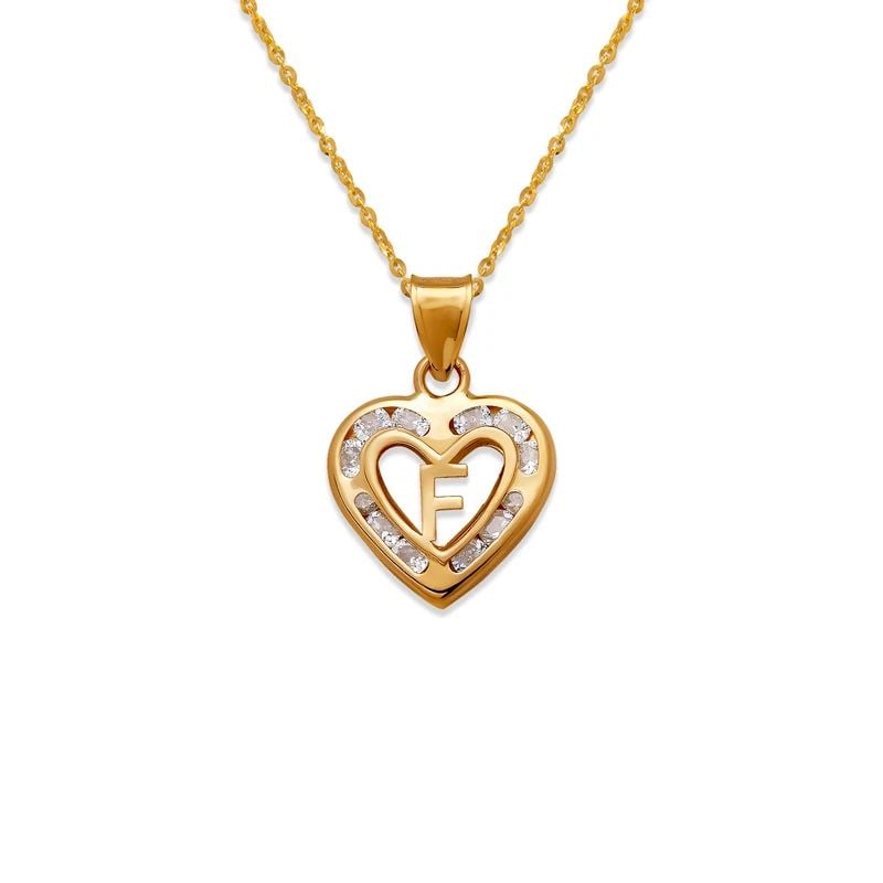 NEW 14K YELLOW GOLD HEART INITIAL "F" PENDANT: NEW 14K YELLOW GOLD HEART INITIAL "F" PENDANTHEART INITIAL "F" PENDANTNEW 14KYELLOW GOLDApx. WIDTH: 13x12mmApx WEIGHT: 0.8g