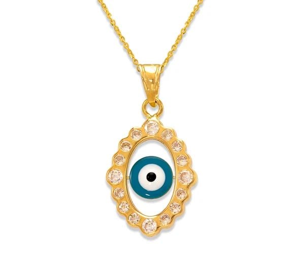 NEW 14K YELLOW GOLD EVIL EYE ENAMEL PENDANT: NEW 14K YELLOW GOLD EVIL EYE ENAMEL PENDANTEVIL EYE ENAMEL PENDANTNEW 14KYELLOW GOLDApx. WIDTH: 12x16mmApx WEIGHT: 0.8g
