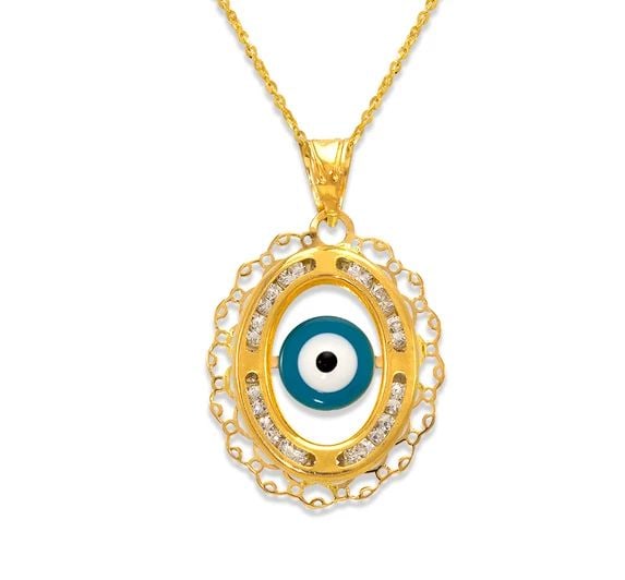 NEW 14K YELLOW GOLD EVIL EYE ENAMEL PENDANT: NEW 14K YELLOW GOLD EVIL EYE ENAMEL PENDANTEVIL EYE ENAMEL PENDANTNEW 14KYELLOW GOLDApx. WIDTH: 15x18mmApx WEIGHT: 0.8g
