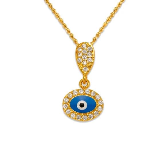 NEW 14K YELLOW GOLD FANCY EVIL EYE PENDANT (1 of 2)