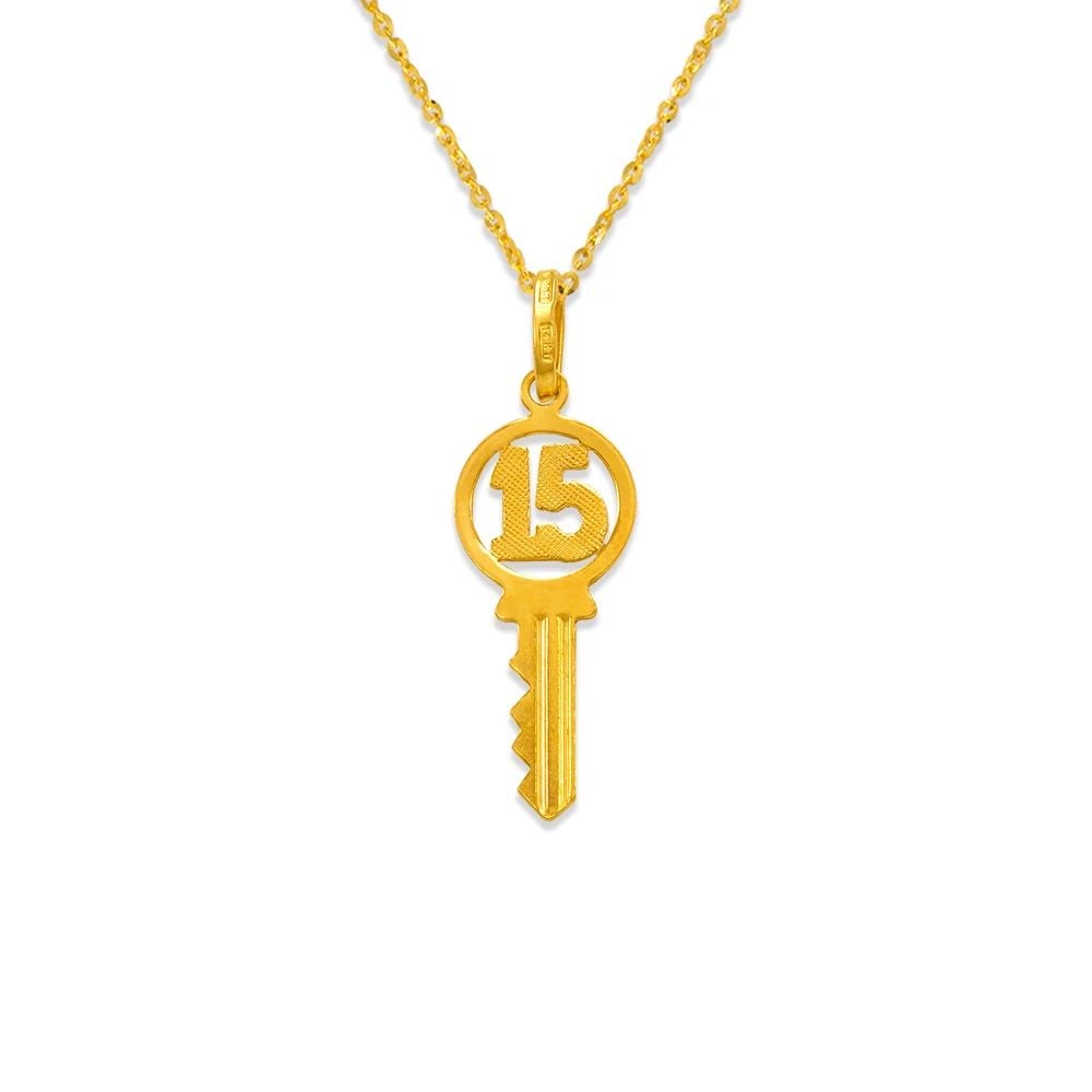 NEW 14K YELLOW GOLD 15 ANOS KEY CHARM PENDANT (1 of 2)