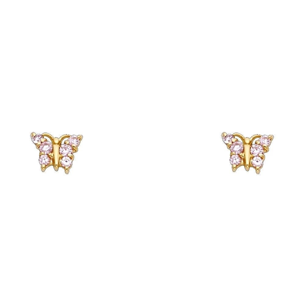 NEW 14K YELLOW GOLD BUTTERFLY PINK STUD EARRINGS: NEW 14K YELLOW GOLD BUTTERFLY PINK STUD EARRINGSBUTTERFLY PINK STUD EARRINGSNEW 14KYELLOW GOLD