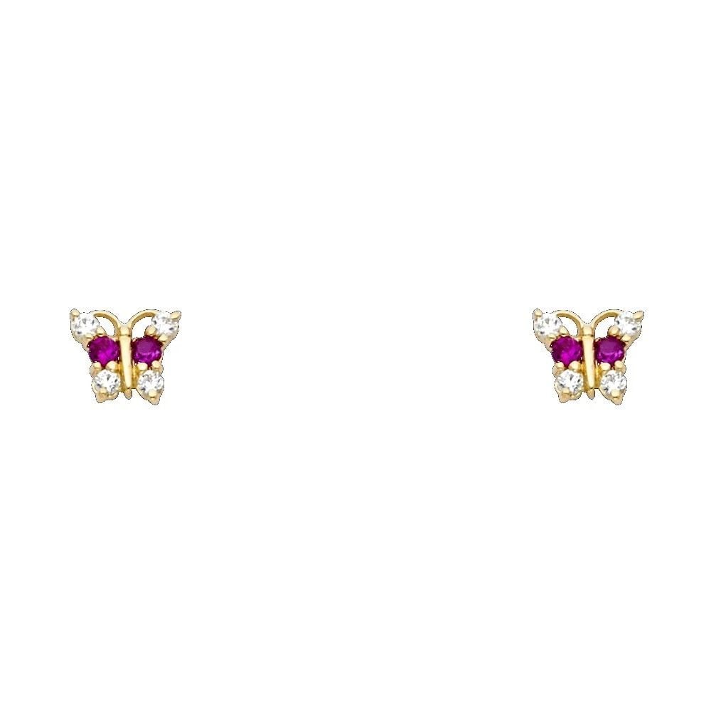 NEW 14K YELLOW GOLD BUTTERFLY RED STUD EARRINGS: NEW 14K YELLOW GOLD BUTTERFLY RED STUD EARRINGSBUTTERFLY RED STUD EARRINGSNEW 14KYELLOW GOLD