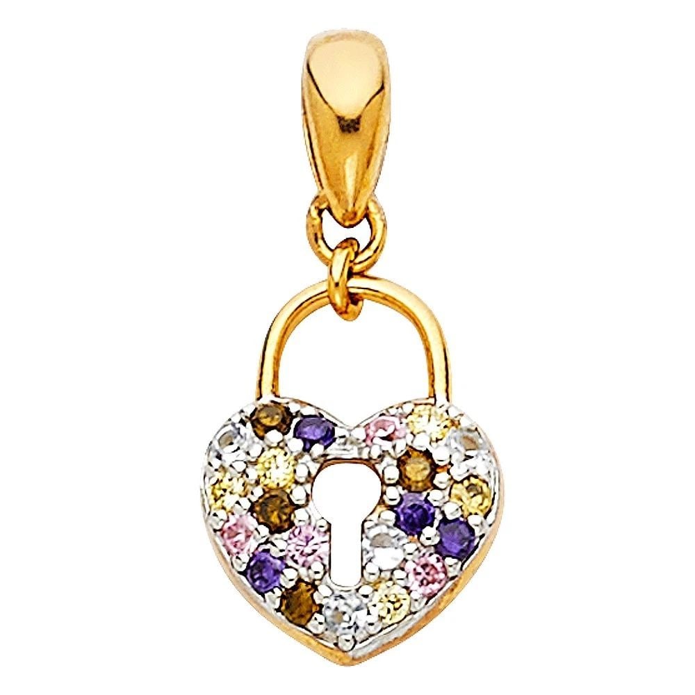 NEW 14K TWO TONE GOLD MULTI LOCK PENDANT: NEW 14K TWO TONE GOLD MULTI LOCK PENDANTMULTI LOCK PENDANTNEW 14KTWO TONE GOLDHeight : 12 mmWidth : 9 mmApx. WEIGHT : 0.7g