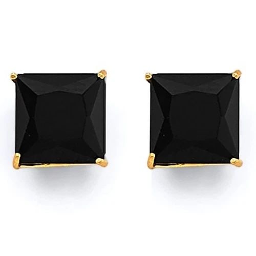NEW 14K YELLOW GOLD SQUARE 7MM BLACK STUD EARRINGS WITH SCREW BACK: NEW 14K YELLOW GOLD SQUARE 7MM BLACK STUD EARRINGS WITH SCREW BACKSQUARE 7MM BLACK STUD EARRINGS WITH SCREW BACKNEW 14KYELLOW GOLD