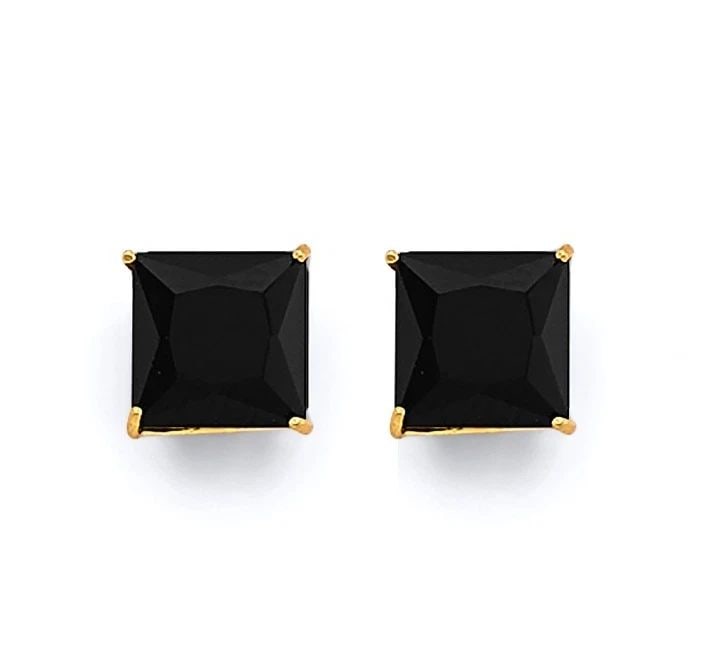 NEW 14K YELLOW GOLD SQUARE 7MM BLACK STUD EARRINGS WITH SCREW BACK: NEW 14K YELLOW GOLD SQUARE 7MM BLACK STUD EARRINGS WITH SCREW BACKSQUARE 7MM BLACK STUD EARRINGS WITH SCREW BACKNEW 14KYELLOW GOLD