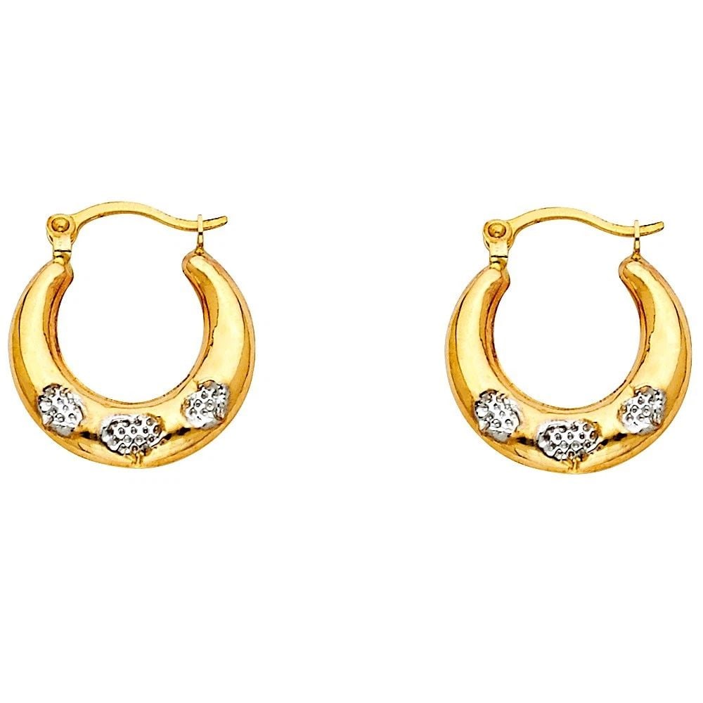 NEW 14K TWO TONE GOLD FANCY HOLLOW HOOP EARRINGS: NEW 14K TWO TONE GOLD FANCY HOLLOW HOOP EARRINGSFANCY HOLLOW HOOP EARRINGSNEW 14KTWO TONE GOLDHeight : 15 mmWidth : 15 mmWeight : 0.6g