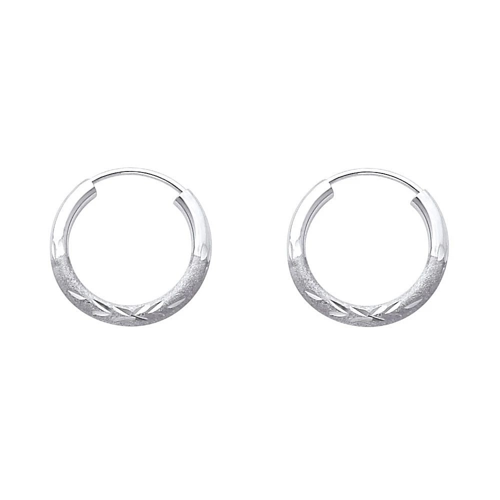 NEW 14K WHITE GOLD 2MM BUDDED DC ENDLESS HOOP EARRINGS (15MM) (1 of 2)